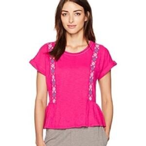 LUCKY BRAND Pink Magenta Embroidered Peplum Top Large NWT Casual Bohemian